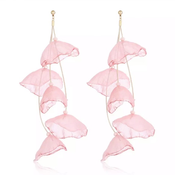 Bohemian Long Pale Pink Flower Tassel Earrings - Picture 2 of 14